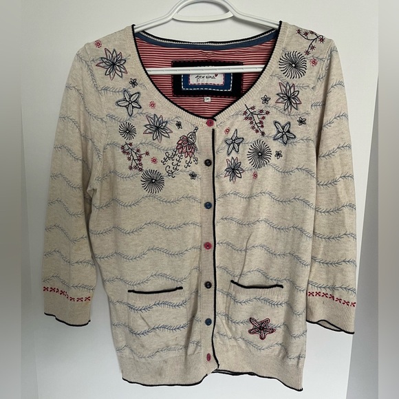 PER UNA Cardigan Women’s 14 Embroidered 3/4 Sleeve Button Front - Picture 1 of 7